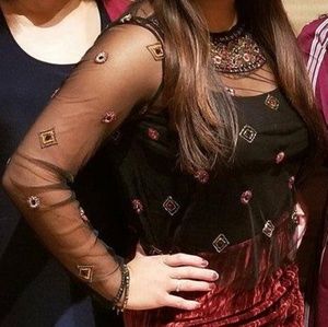 ZARA black mesh sequin long sleeve top